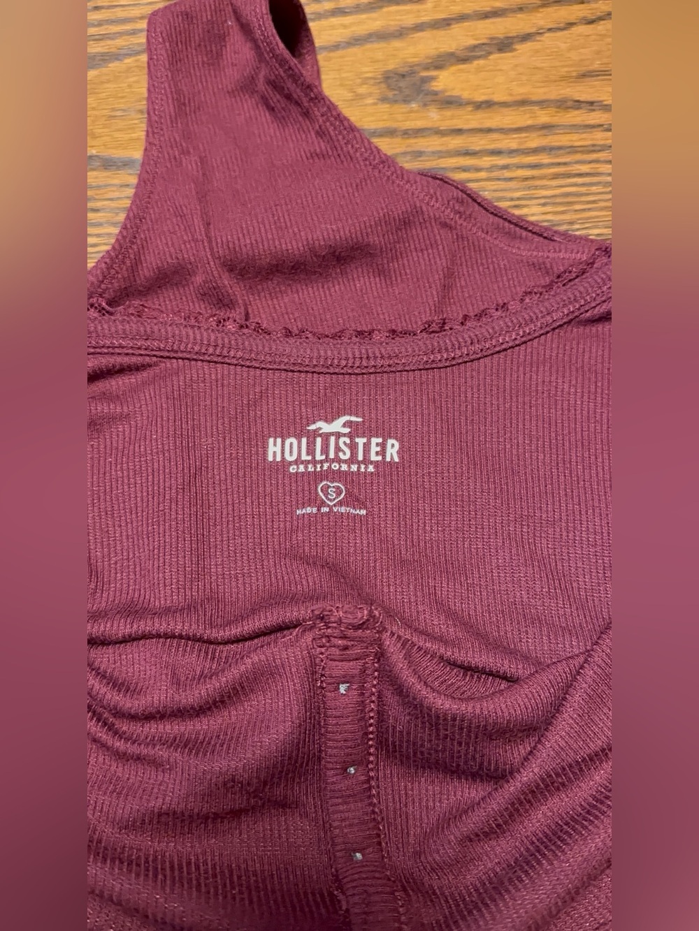 Hollister Burgundy Ribbed Lace Henley Bodysuit Small Y2K Cami - Picture 3 of 7
